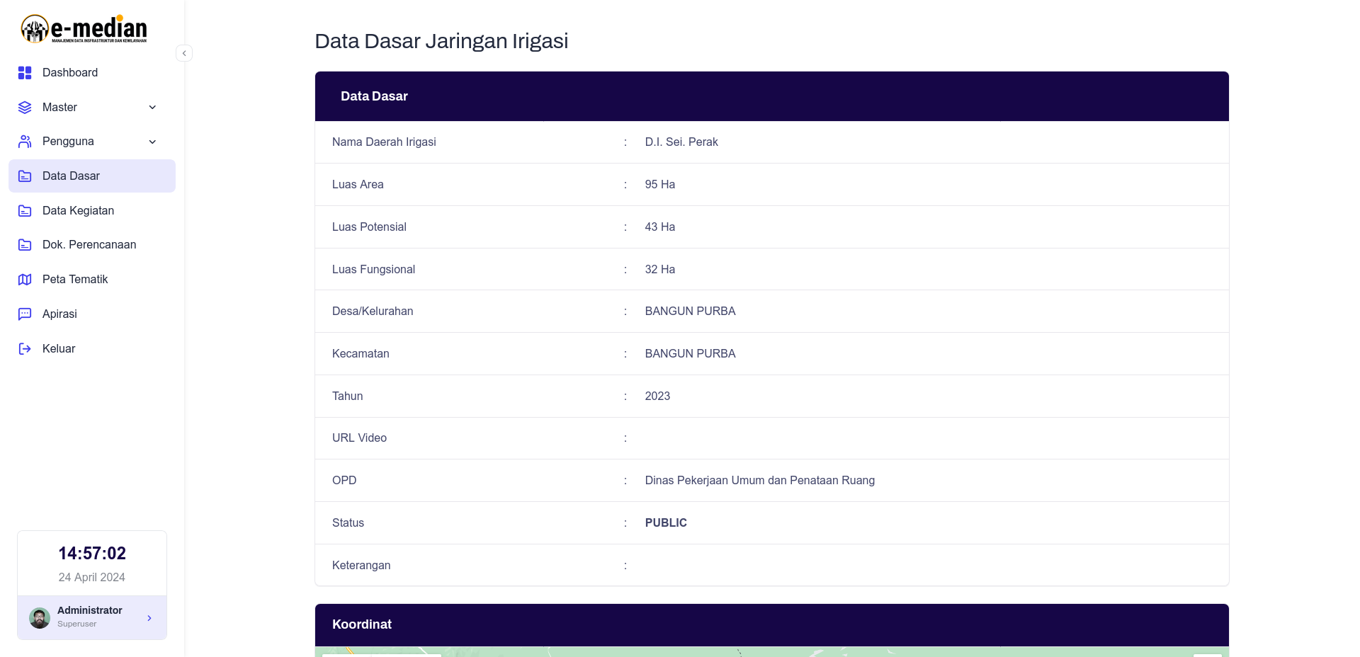 Aplikasi Manajemen Data Infrastruktur dan Kewilayahan, E-Median BAPPEDA - 15