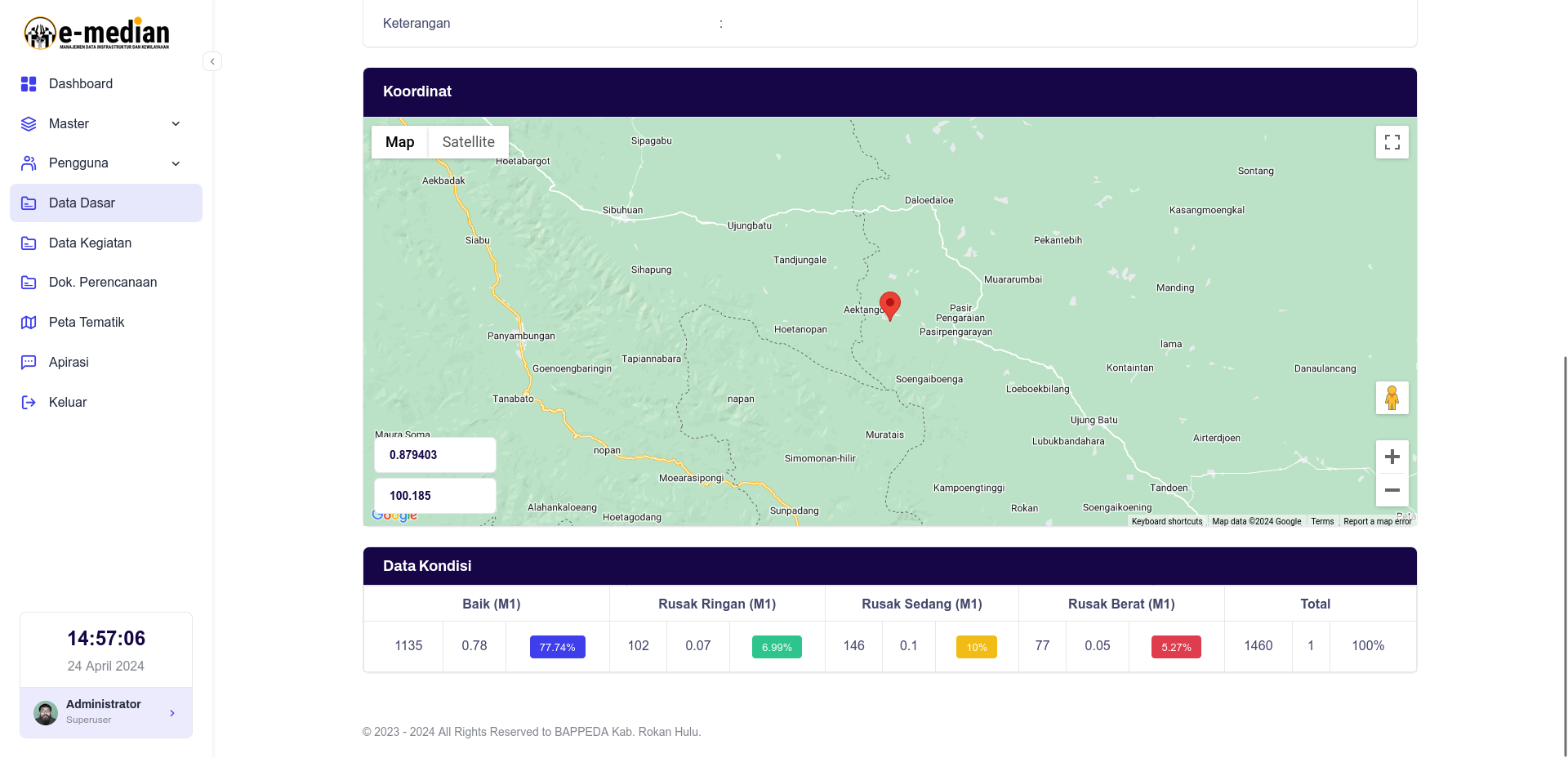 Aplikasi Manajemen Data Infrastruktur dan Kewilayahan, E-Median BAPPEDA - 16