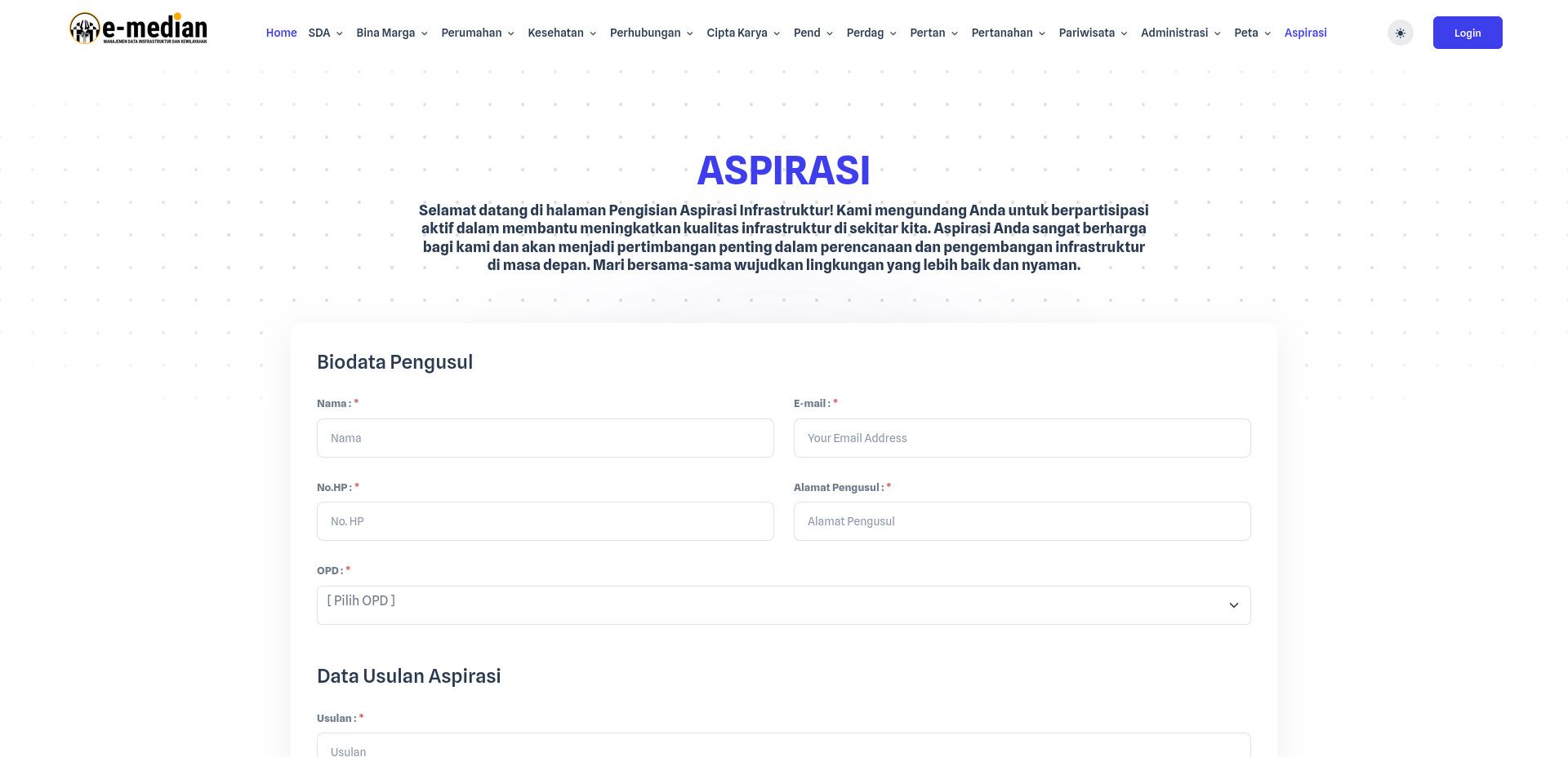 Aplikasi Manajemen Data Infrastruktur dan Kewilayahan, E-Median BAPPEDA - 9
