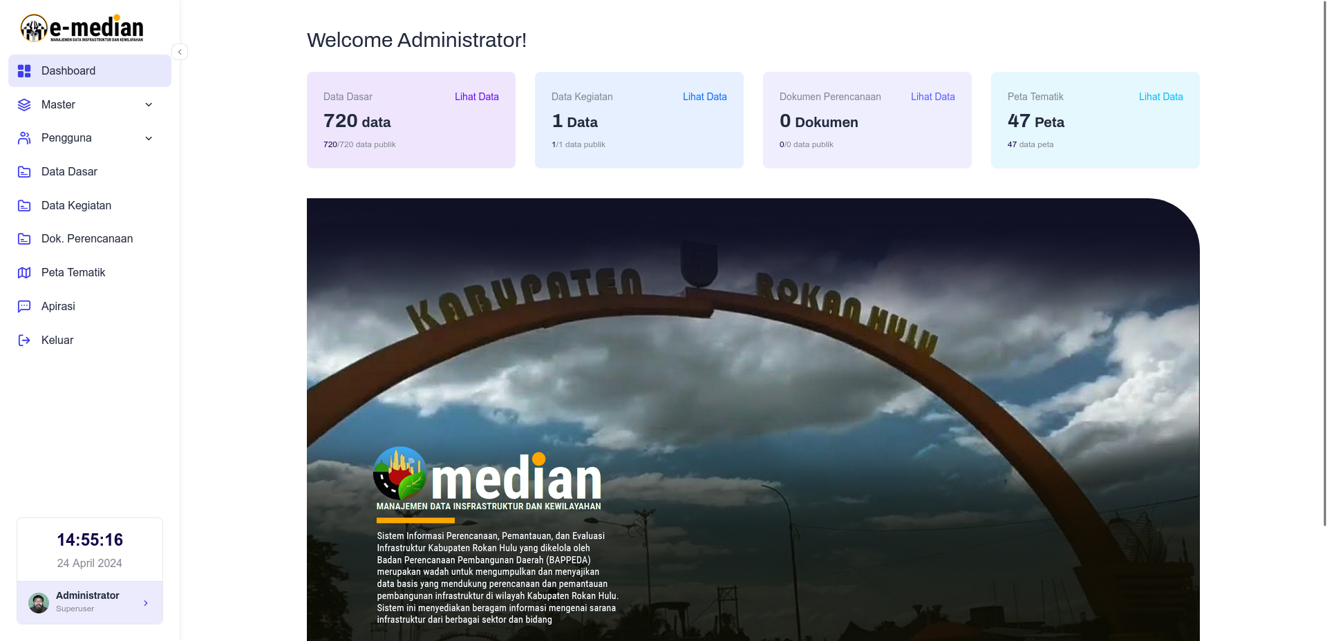Aplikasi Manajemen Data Infrastruktur dan Kewilayahan, E-Median BAPPEDA - 10
